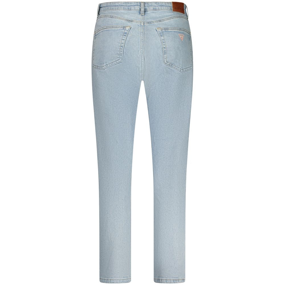 Back view of Guess Jeans Blue Cotton Women's Skinny Jean with five pockets and washed aesthetic.