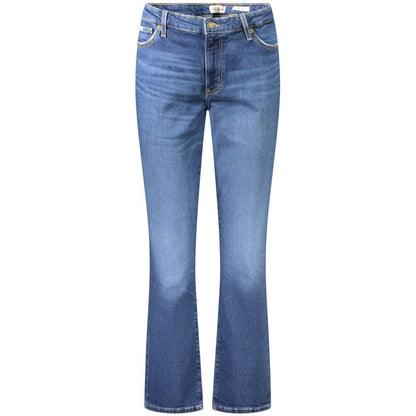 Guess Jeans Blue Cotton Women's Straight Jean with button and zip closure, featuring five pockets and iconic logo.