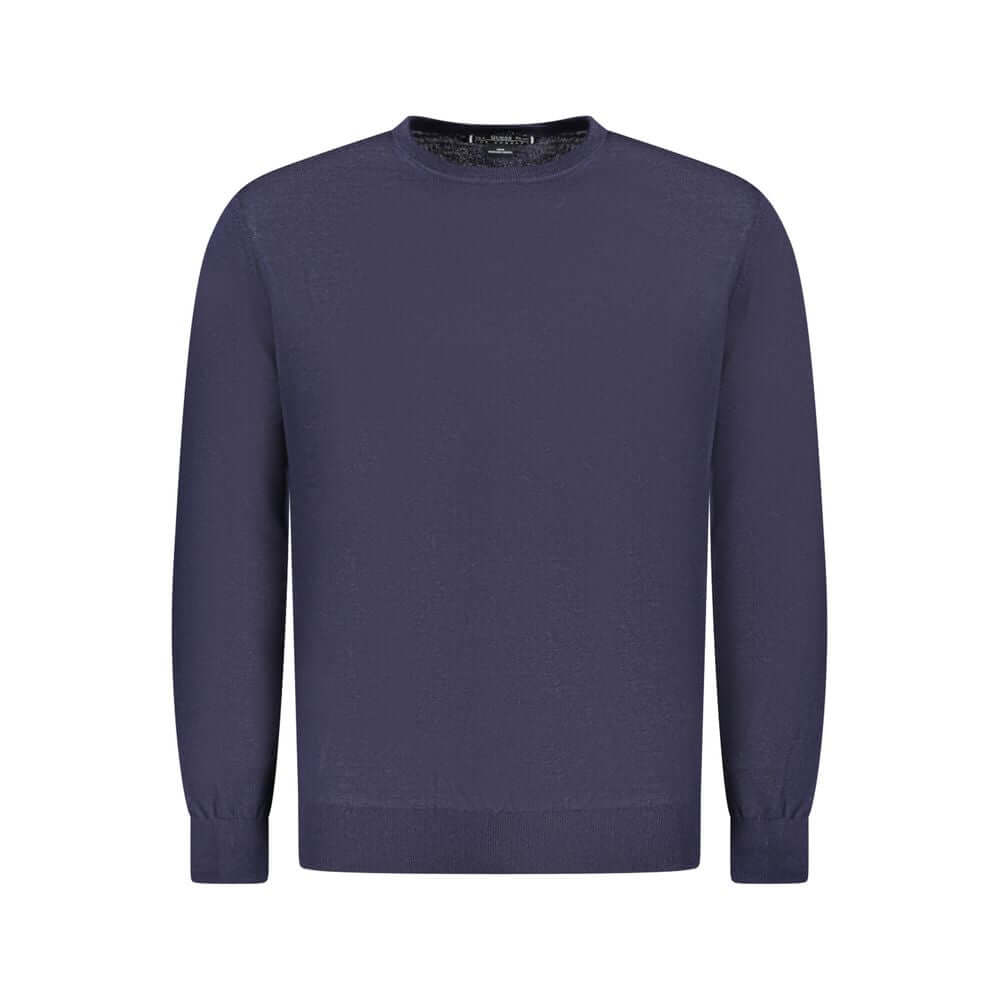 Guess Jeans Blue Wool Sweater with long sleeves and crew neck, featuring logo detailing.