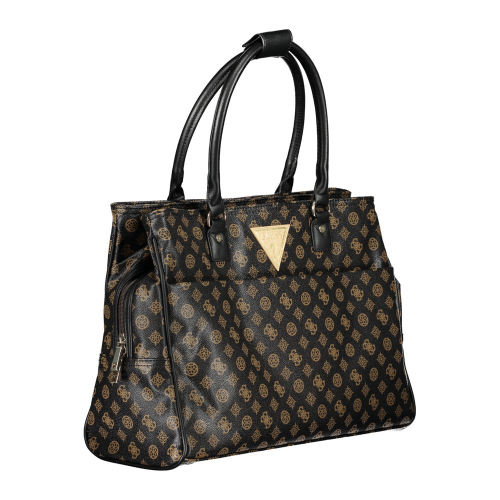 Guess Jeans Brown Polyethylene Handbag with multiple compartments and external pocket, designed for travel with protective feet and contrast details.