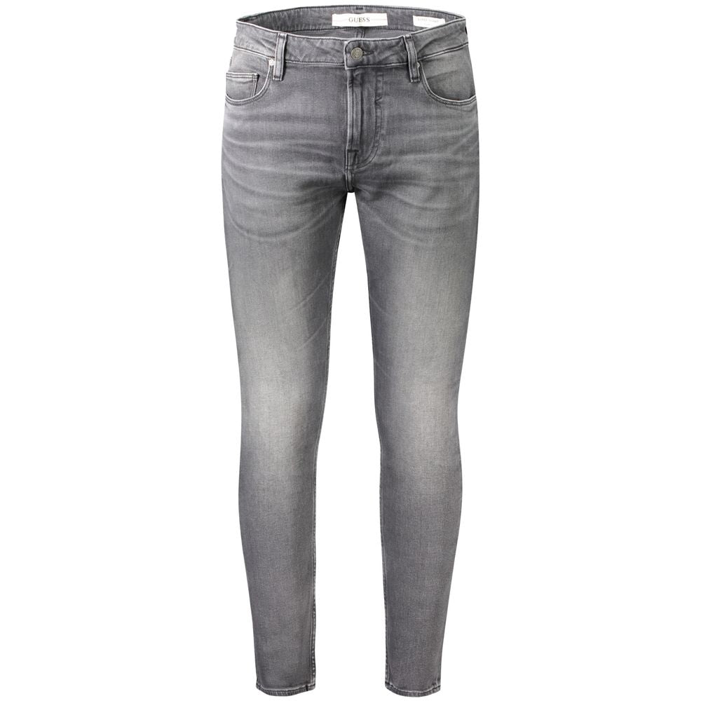 Guess Jeans Gray Cotton Men Jeans - CHRIS SUPER SKINNY stylish five-pocket design with button and zip closure.