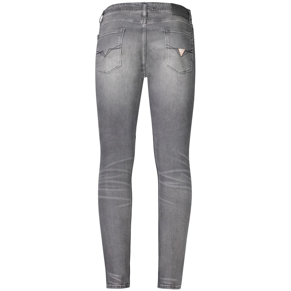 Back view of Guess Jeans Gray Cotton Men Jeans with iconic logo, showcasing slim silhouette and five-pocket design.