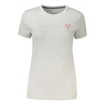 Guess Jeans Gray Cotton T-Shirt with short sleeves, wide neck, logo, and application, made from organic cotton. Perfect casual wear.