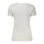 Back view of Guess Jeans Gray Cotton T-Shirt with short sleeves and wide neck, featuring organic cotton material.