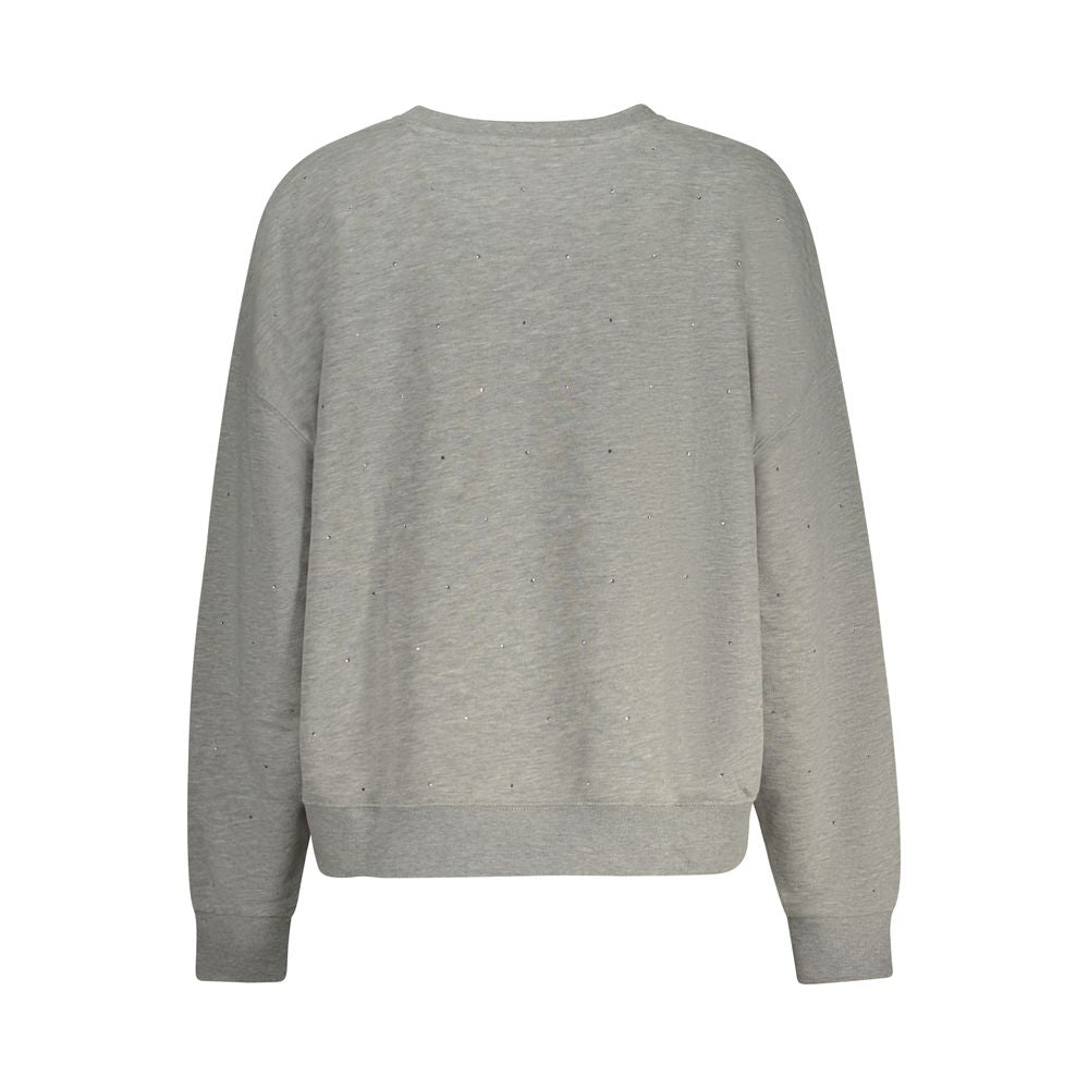 Back view of Guess Jeans Gray Cotton Women Sweater with long sleeves and crew neck design.