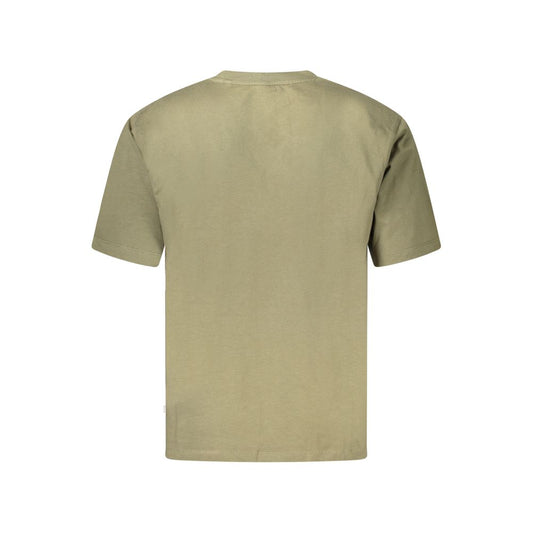 Back view of Guess Jeans Green Cotton T-Shirt with short sleeves, oversized fit, crew neck, and logo application in organic cotton.