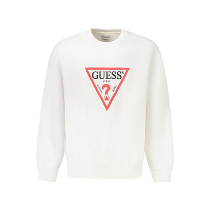 Guess Jeans White Cotton Men's Sweater with iconic logo, oversized long sleeve sweatshirt made of organic cotton blend