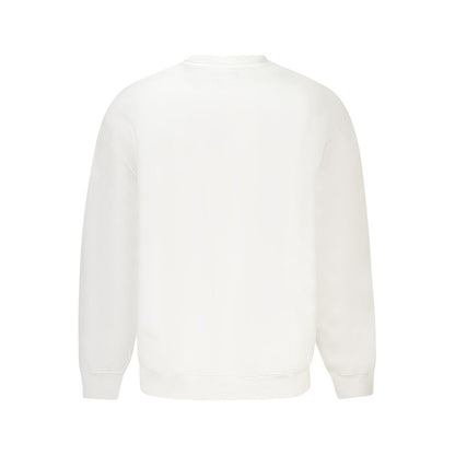 Back view of Guess Jeans White Cotton Men's Sweater showcasing organic cotton fabric and classic oversized design.