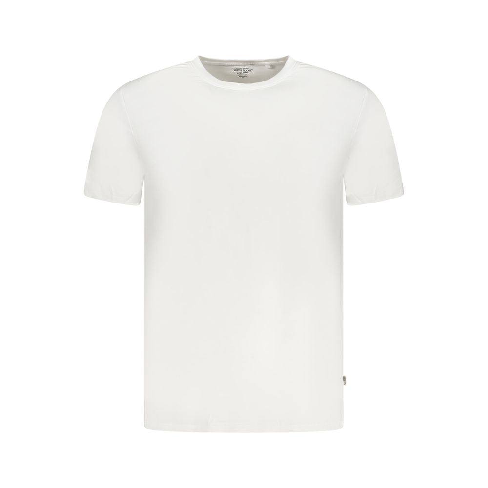 Guess Jeans White Elastane T-Shirt, short sleeve, crew neck, logo on plain background