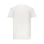 Back view of Guess Jeans White Elastane T-Shirt, short sleeve crew neck with logo, perfect for casual styling.
