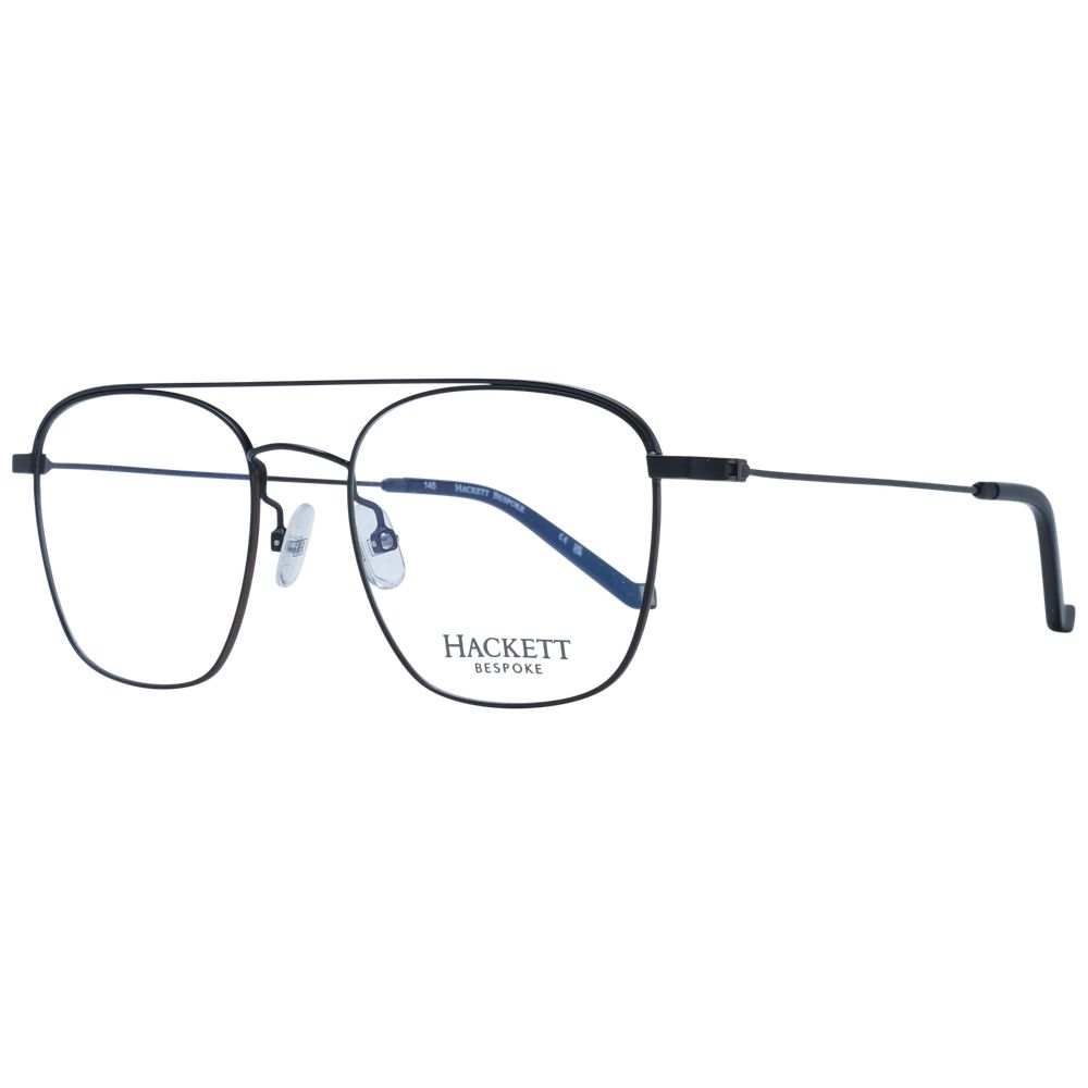 Hackett Black Men Glasses Frame with full-rim stainless steel aviator design and demo lenses, includes branded case.