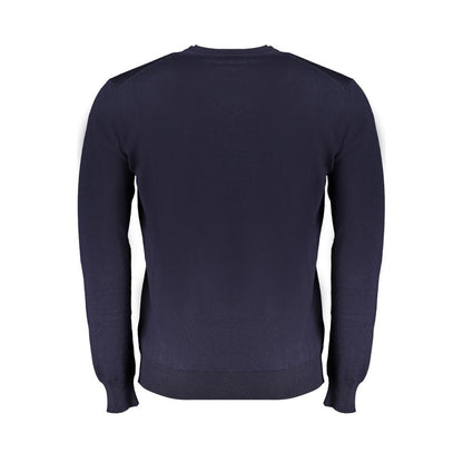 Harmont & Blaine Blue Wool Sweater, long sleeved, crew neck, jersey fabric with embroidery and logo, back view