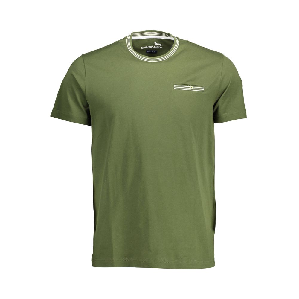Harmont & Blaine Green Cotton Men T-Shirt with signature pocket and logo, perfect for a bold and modern look.