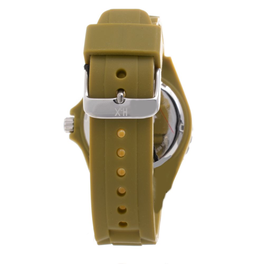 Back view of Haurex Brown Rubber Sport Watch with steel buckle clasp, showcasing the brown rubber strap.