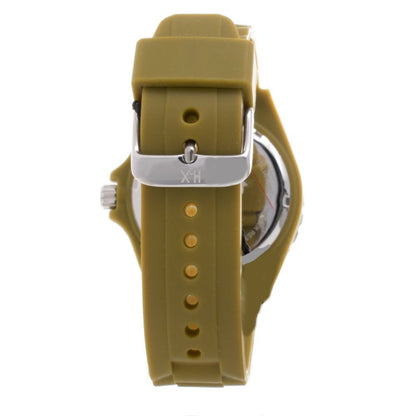 Back view of Haurex Brown Rubber Sport Watch with steel buckle clasp, showcasing the brown rubber strap.