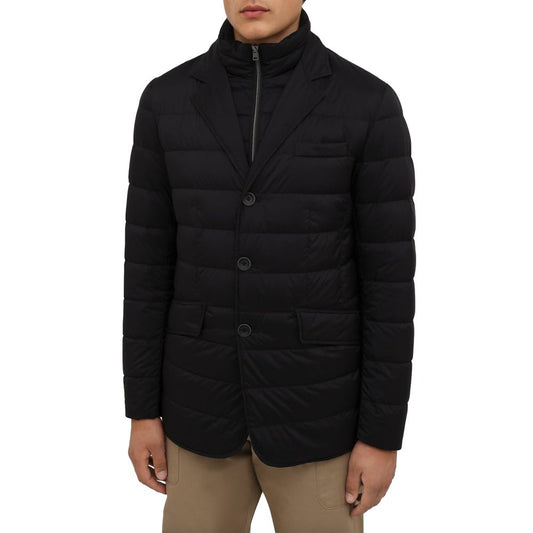 Herno Black Polyamide Men Jacket with insulating goose down and windproof design for stylish warmth and protection.
