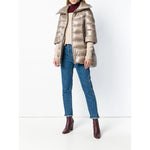 Herno Coats Dove Grey - Nude feather down padded zipped coat with elegant design, Cleofe midi style for fashionable winter wear.