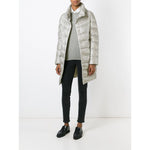 Stylish Herno Coats Light Grey, padded Dora long down jacket shown, perfect for modern winter fashion.