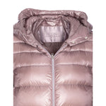 Herno Coats Lilac rose pink padded nylon jacket with zip fastening and hood, featuring long sleeves and zip pockets. Stylish and warm design.