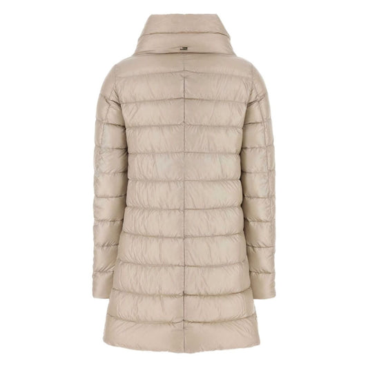 Alt Tag: Herno Coats Powder, Ameli midi down jacket, V-neck, ultralight nylon, silk effect, light goose down padding, elegant design