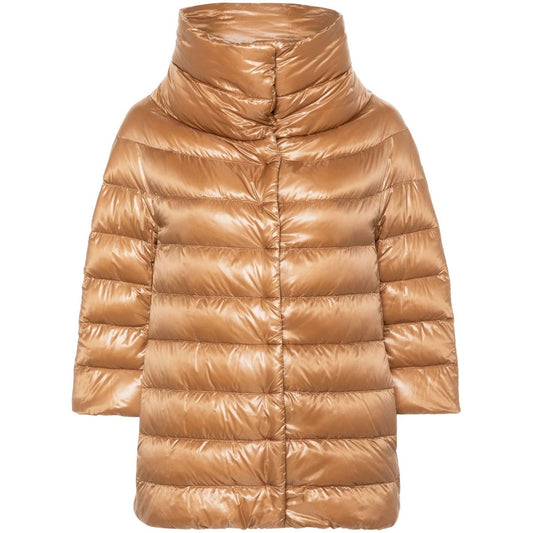 Herno Jackets Camel, camel brown padded jacket with stand-up collar and press-stud fastening, three-quarter sleeves, side pockets.