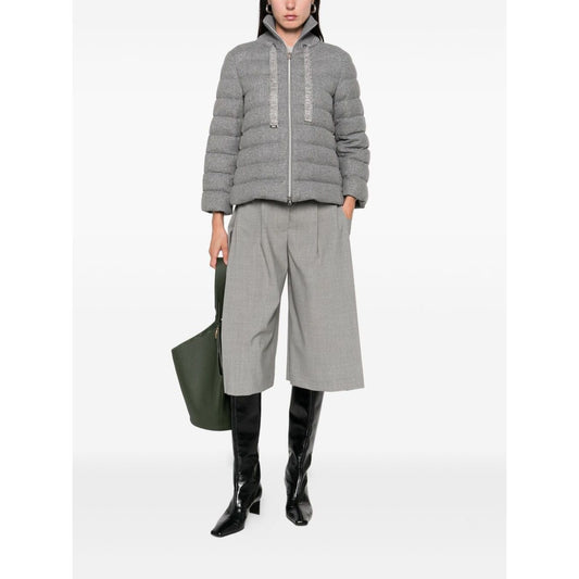 Herno Jackets Light Grey - cashmere wool padded jacket with zip fastening, long sleeves, stand-up collar, and zip pockets.