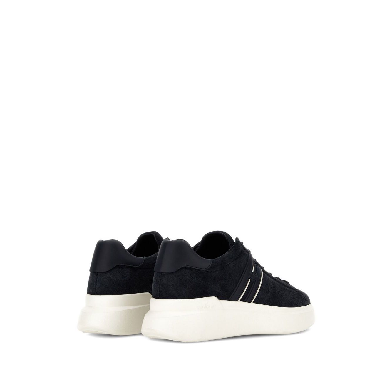Hogan Pre Hogan H580 black/white leather sneakers with lace-up fastening, logo side panels, and round toe design
