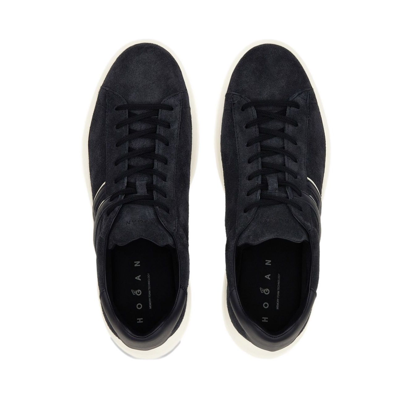 Hogan Pre Hogan H580 sneakers, black and white leather, lace-up, logo-embellished sides, round toe, branded insole, top view