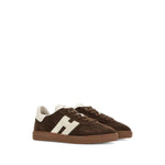 Hogan Pre Sneakers Hogan Cool in chocolate brown with lace-up, memory foam insole, flat rubber sole, and appliqué logo.