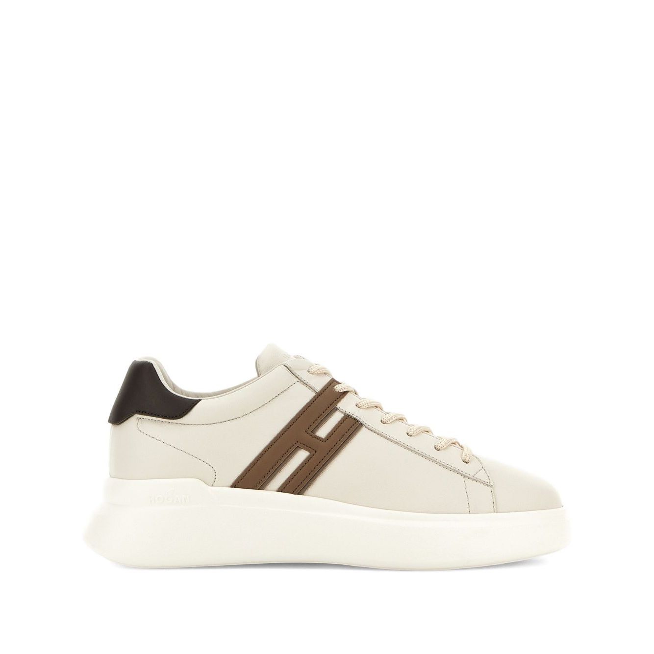 Hogan Pre Sneakers Hogan H580 light beige leather with lace-up fastening, chunky rubber sole, appliqué logo, contrasting heel counter.