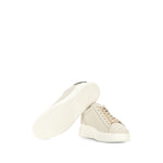 Hogan Pre Sneakers Hogan H580 light beige leather with chunky rubber sole and contrasting heel counter, side view on white background