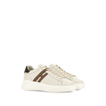 Hogan Pre Sneakers Hogan H580, light beige leather shoes with lace-up fastening, chunky sole, appliqué logo, and contrasting heel counter.