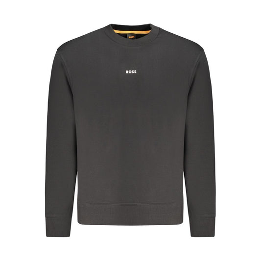 Hugo Boss Black Cotton Men Sweater with logo, crew neck, and long sleeves, perfect for modern style and comfort.
