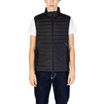 Hugo Boss Black Polyester Sleeveless Jacket with zip closure and high collar, front view on model, quilted design for modern style and comfort.