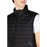 Hugo Boss Black Polyester Sleeveless Jacket - men's quilted vest with front zip and high collar for modern, functional style.