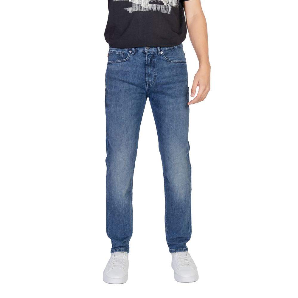 Hugo Boss Blue Cotton Relaxed Fit Jean on model for contemporary style and comfort