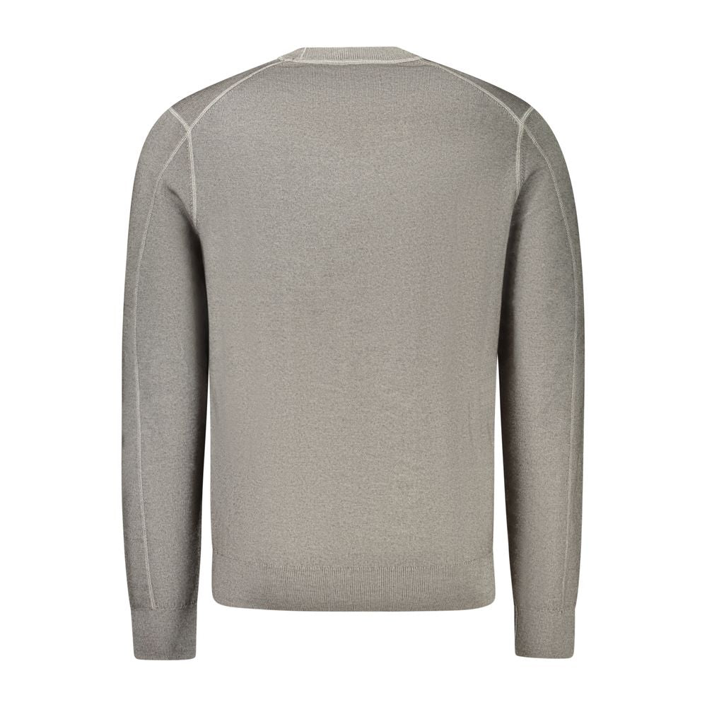 Back view of Hugo Boss Gray Wool Mens Sweater showcasing long sleeves and crew neck design.