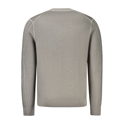 Back view of Hugo Boss Gray Wool Mens Sweater showcasing long sleeves and crew neck design.
