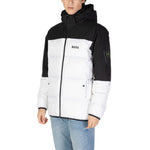 Hugo Boss White Recycled Polyester Jackets & Coat featuring modern design with adjustable hood and zip, perfect for cold weather.