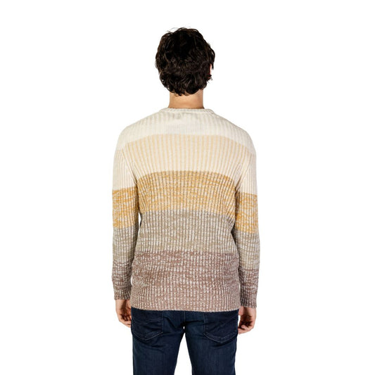 Back view of man wearing Hydra Clothing Beige Marabou Sweater, fall/winter men's knitwear collection.