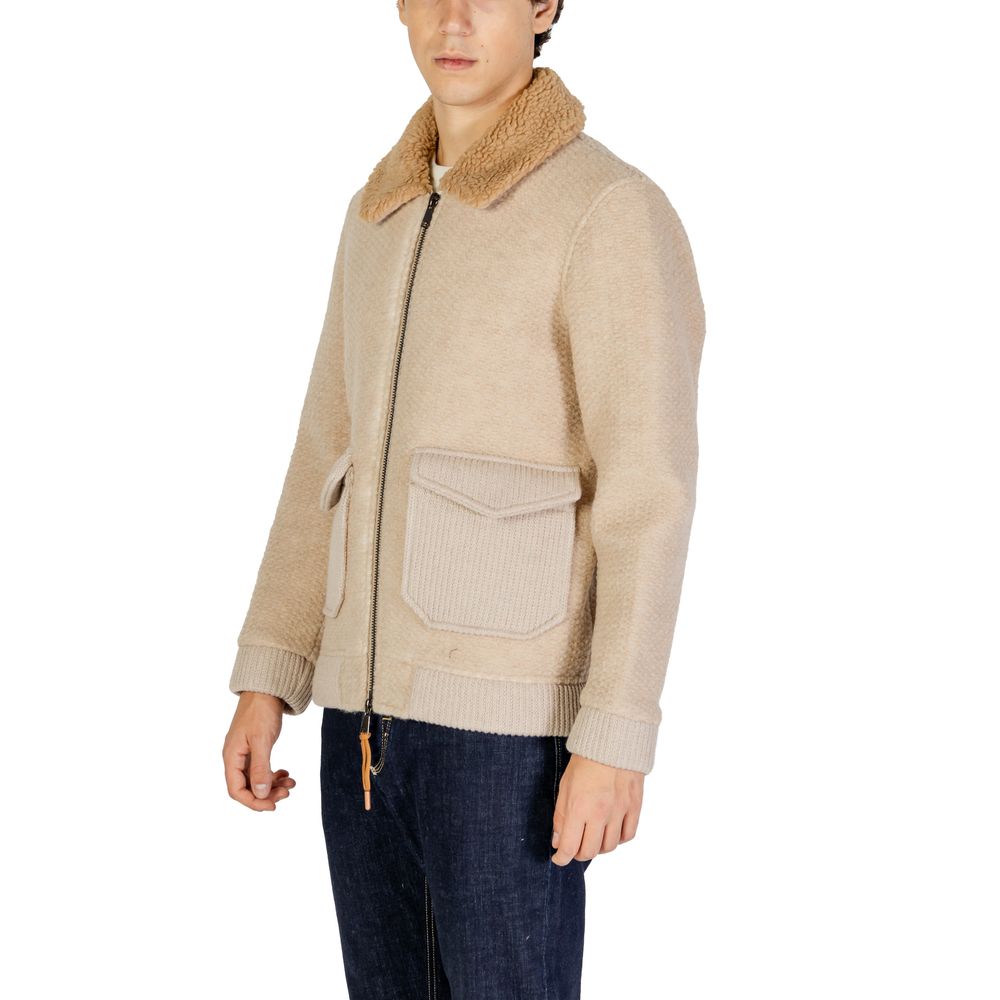 Hydra Clothing Beige Polyester Jackets & Coat, Men's Fall/Winter Collection, 60% Polyester, 40% Wool, Beige with collar and pockets.