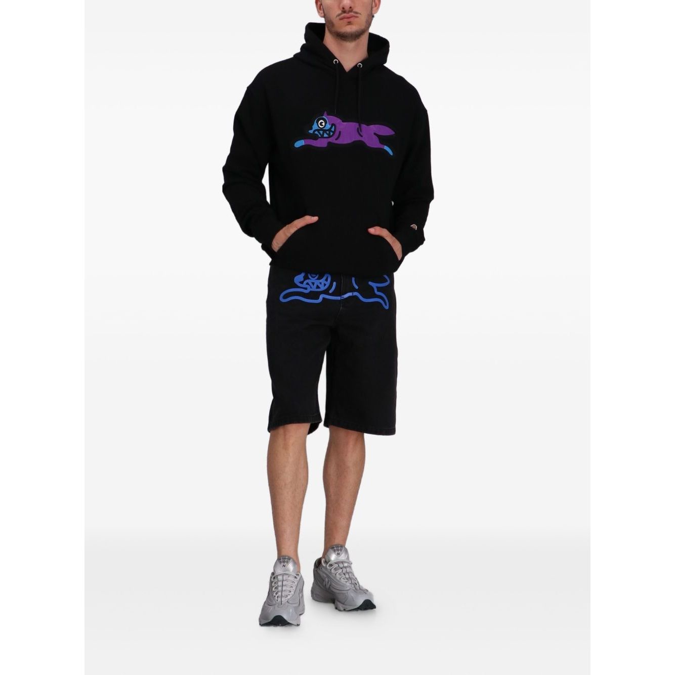 ICECREAM Sweaters Black hoodie with drawstring hood and dog motif