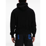 ICECREAM Sweaters Black drawstring hoodie with dog motif and appliqué detailing, back view of Running Dog Popover design.