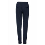 Back view of ICHI Blue Polyester Pant with elastic waistband and slim fit design.