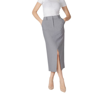 ICHI Gray Polyester Long Skirt
