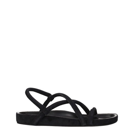 Isabel Marant Black Leather Flat Sandals with aged and vintage effect, open toe, suede material, and low flat heel. MPN: SD0004HAA1B08N01BK.