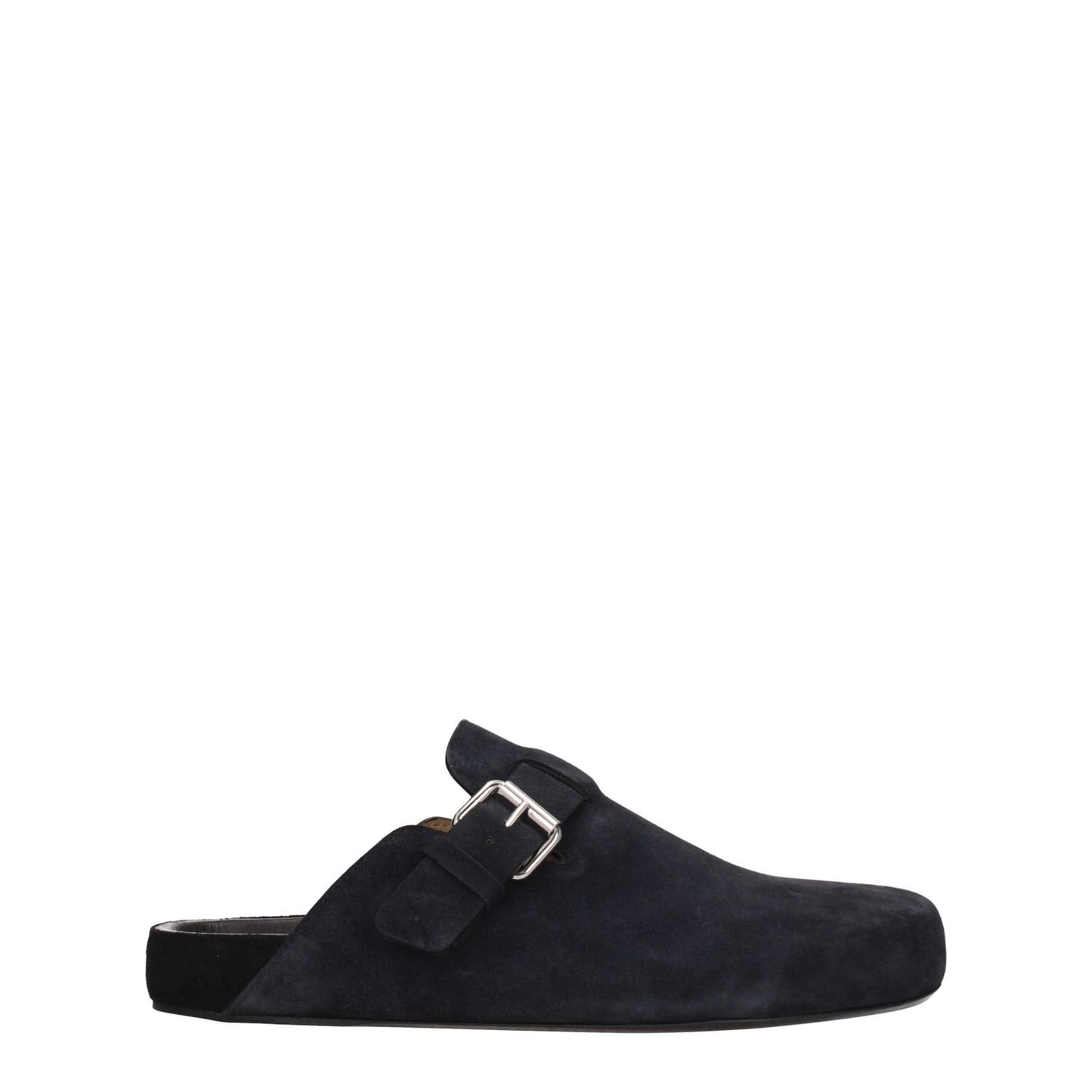 Isabel Marant Black Leather Slippers Sandals with side detail and vintage effect in suede, featuring a round toe and rubber sole.
