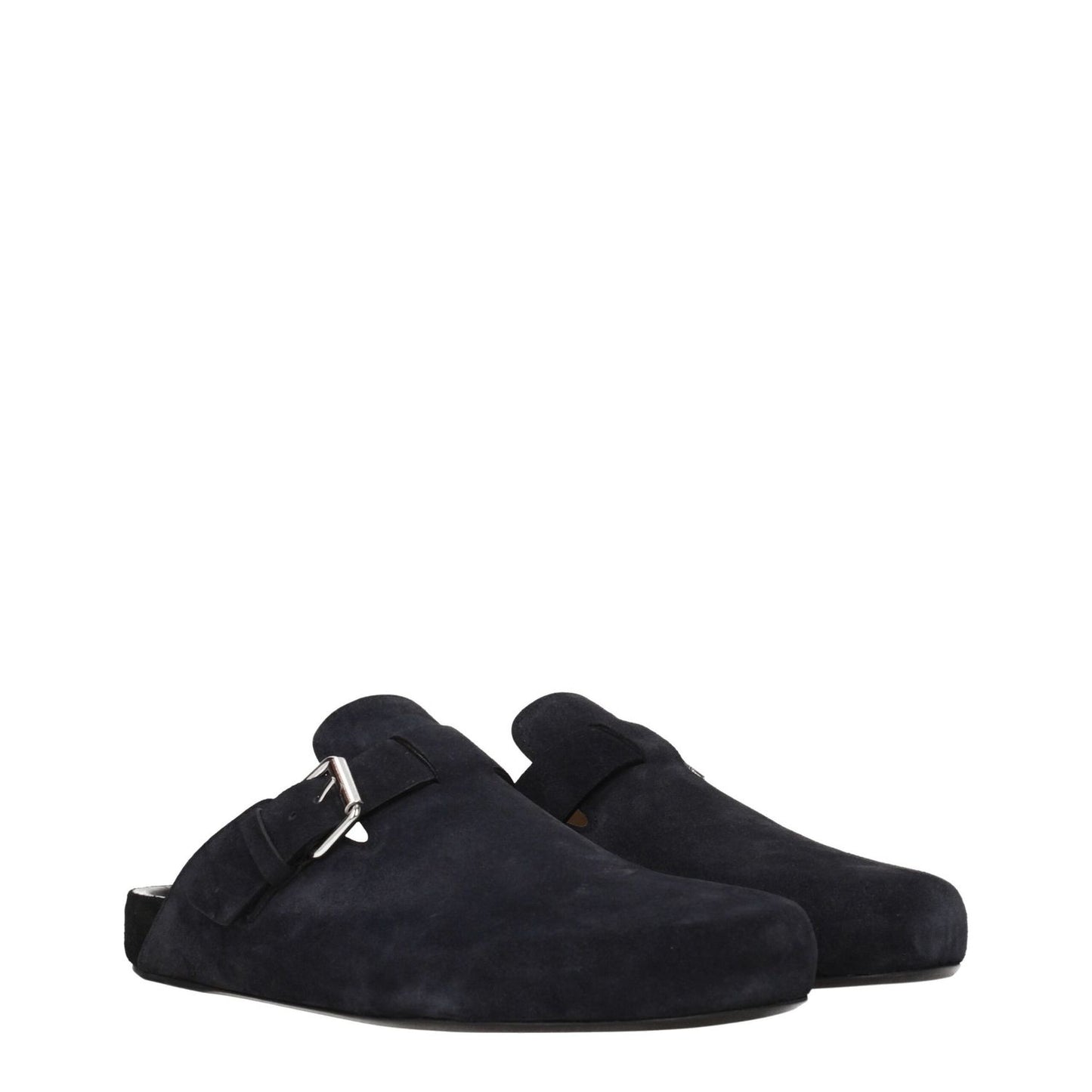 Isabel Marant Black Leather Slippers Sandals with side detail and vintage effect, round toe, casual suede design, low flat heel.