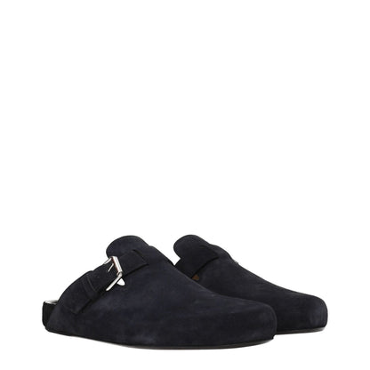 Isabel Marant Black Leather Slippers Sandals with side detail and vintage effect, round toe, casual suede design, low flat heel.