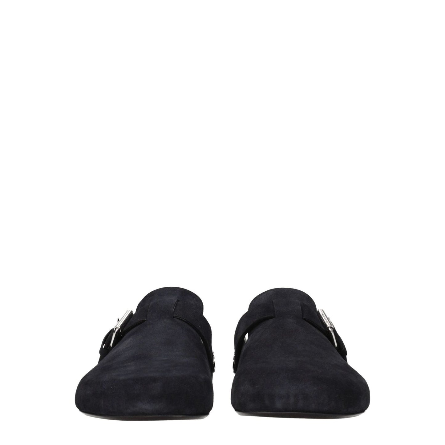 Isabel Marant Black Leather Slippers Sandals with vintage effect, round toe and low flat heel. Suede material, rubber sole. Casual style.